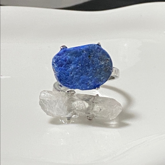 Azurite & Quartz Statement Ring | Dual Stone Adjustable Crystal Ring - Picture 1 of 9